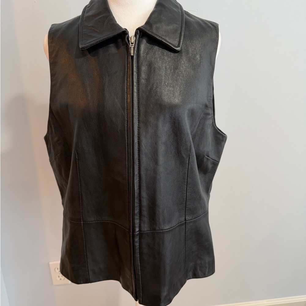 Croft & Barrow Black Lambskin Leather Zip Vest Women’s XL Sleeveless